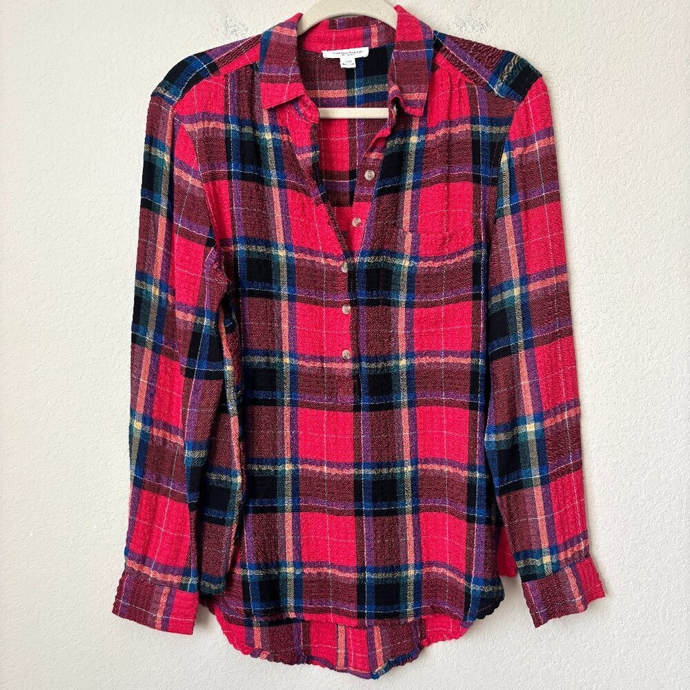 Beach Lunch Lounge BLL Plaid Crinkled Texture Popover Longline Top